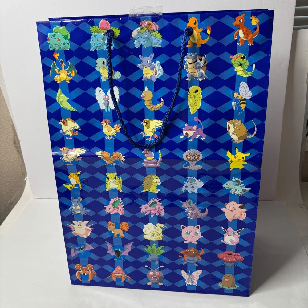 Vintage Pokemon Happy Holidays‎ Gift Bag Blue Pokemon Characters 2000 Retro